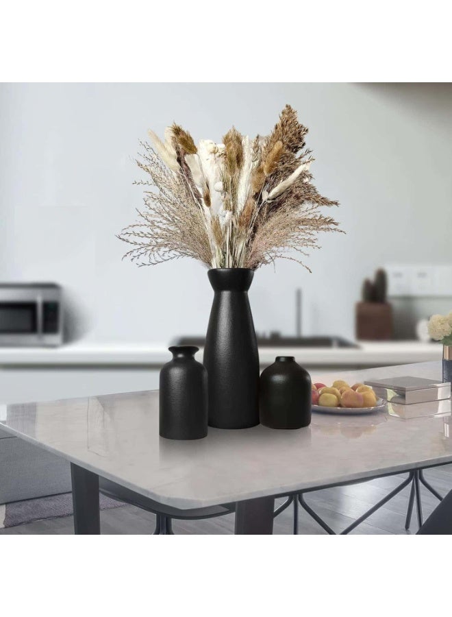 Anmi 3 Piece Black Ceramic Vase Set | Ramadan & Eid Home Decor | Pampas Grass Compatible Vases for Living Room Dining Table Office Bedroom - Image 4
